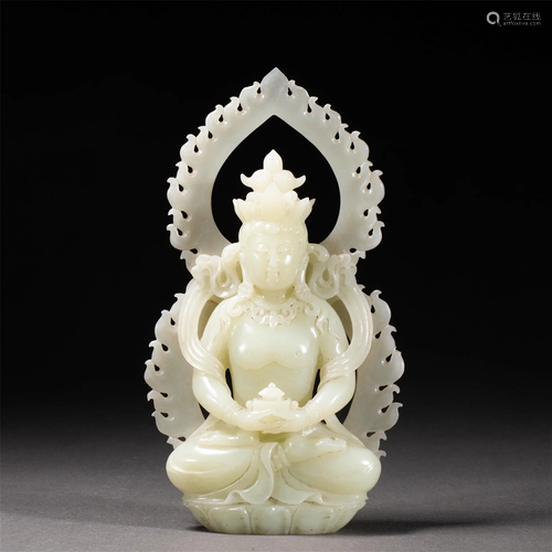 A CHINESE CARVED JADE FIGURE OF BODHISATTVA