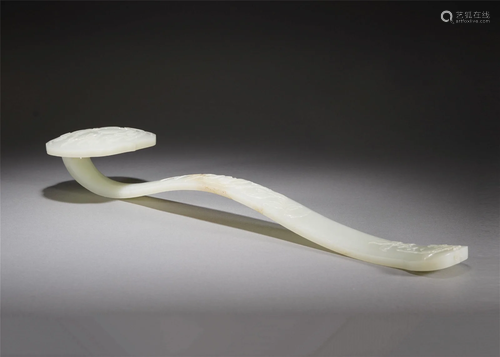 A CHINESE CARVED WHITE JADE RUYI SCEPTER