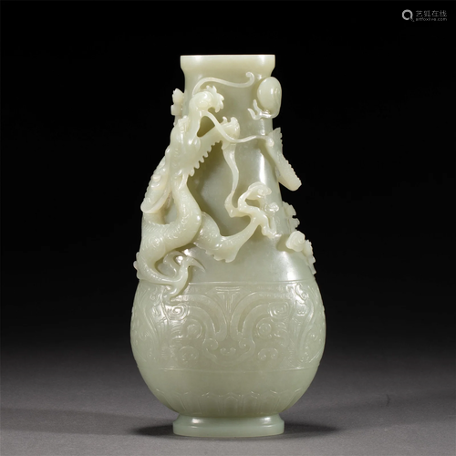 A CHINESE CARVED JADE DRAGON VASE