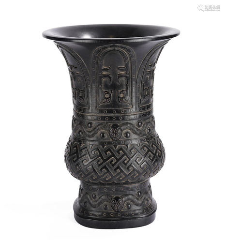 A CHINESE ARCHAIC ROSEWOOD VESSEL ZUN