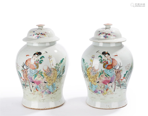 PAIR CHINESE FAMILLE ROSE IMMORTAL GARNITURES