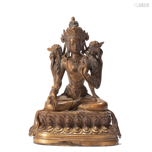 A TIBETAN BRONZE-GILT FIGURE OF WHITE TARA