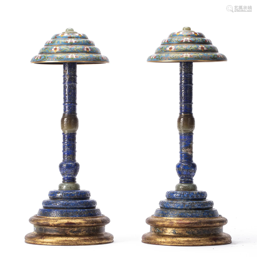 PAIR CHINESE CARVED LAPIS HARSTANDS