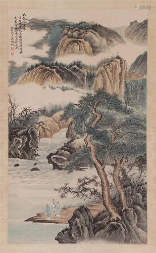 A CHINESE PAINTING OF SCHOLARS GATHERING SIGNED WU HUFAN