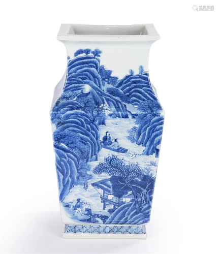 A CHINESE BLUE AND WHITE LANDSCAPE VASE ZUN