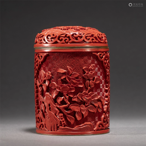 A CHINESE CARVED CINNABAR LACQUER TEA CADDY