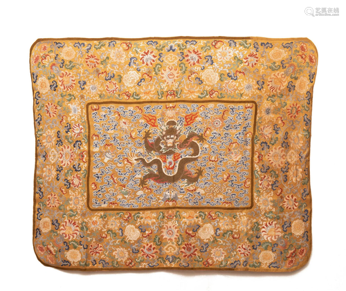 A RARE IMPERIAL CHINESE EMBROIDERED DRAGON THRONE CUSHION