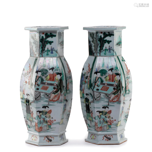 A CHINESE FAMILLE VERTE FIGURAL STORY VASES