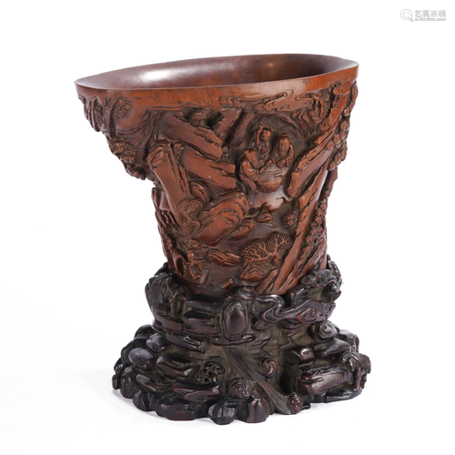 A CHINESE CARVED BAMBOO LIBATION CUP