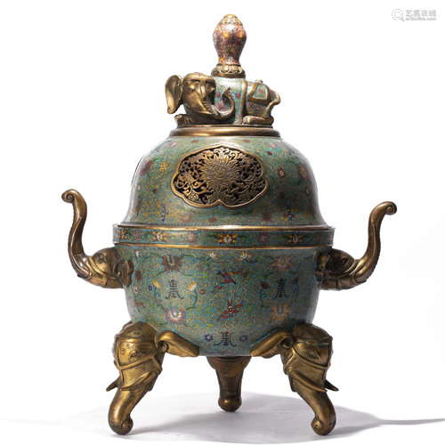 A CHINESE CLOISONNE ENAMEL INCENSE BURNER