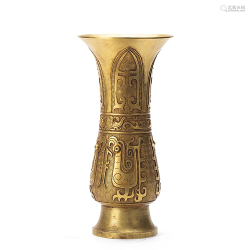 A CHINESE ARCHAIC FORM BRONZE-GILT VASE