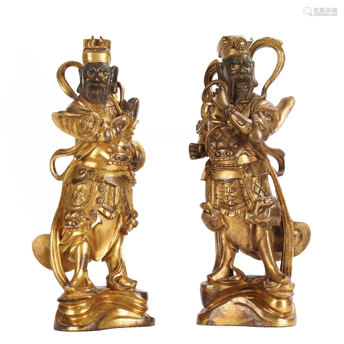 PAIR BRONZE-GILT FIGURE OF GUARDIANS