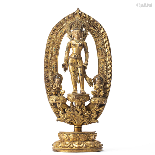 A TIBETAN BRONZE GILT PADMAPANI