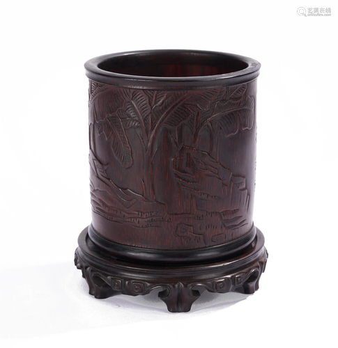 A CHINESE CARVED BAMBOO BRUSHPOT