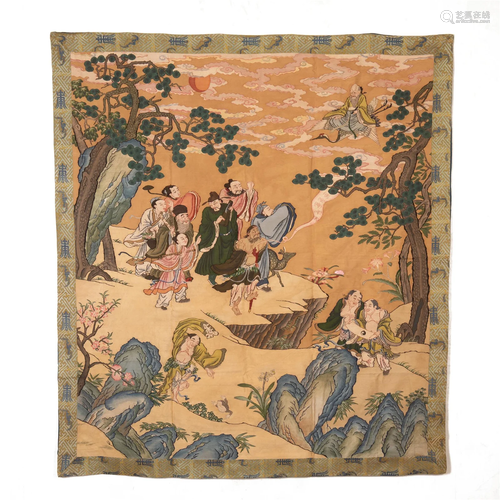 A CHINESE EMBROIDERED KESI EIGHT IMMORTALS HANGING PANEL