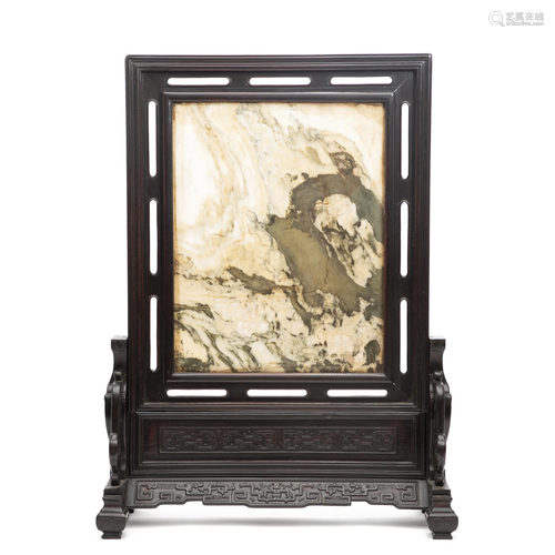 A CHINESE MARBLE INLAID TABLE SCREEN