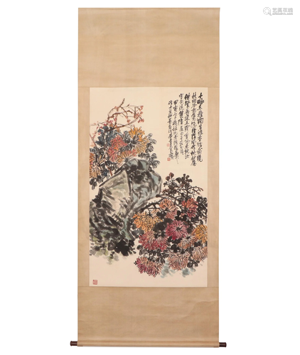 A CHINESE PAINTING OF CHRYSANTHEMUM SIGNED WU CHANGSHUO