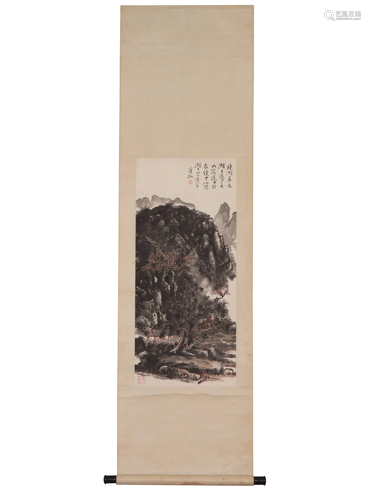 A CHINESE PAINTING OF RIVERBANK SIGNED HUANG BINHONG