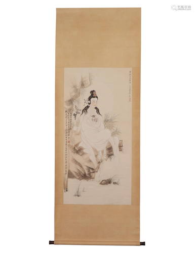 A CHINESE PAINTING OF GUANYIN SIGNED ZHANG DAQIAN