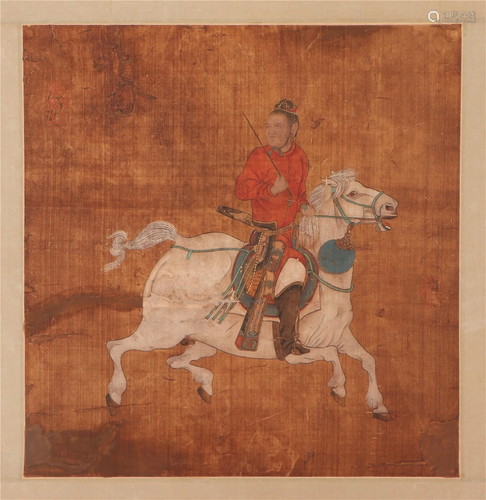 A CHINESE PAINTING OF MAN ON HORSE