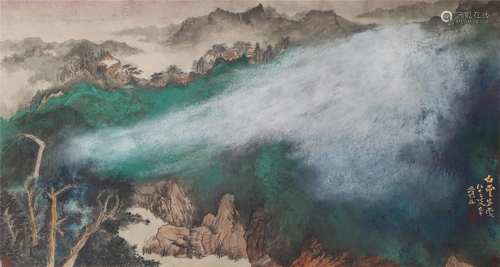 A CHINESE PAINTING OF GREEN LANDSCAPE SIGNED ZHANG DAQIAN