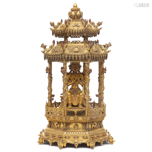 A MONUMENTAL TIBETAN BRONZE GILT MAITREYA