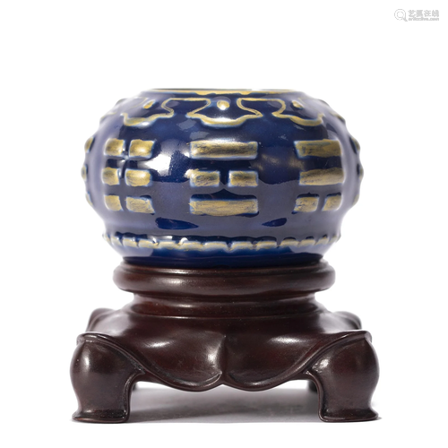 A CHINESE BLUE GLAZE AND GILT WATERPOT