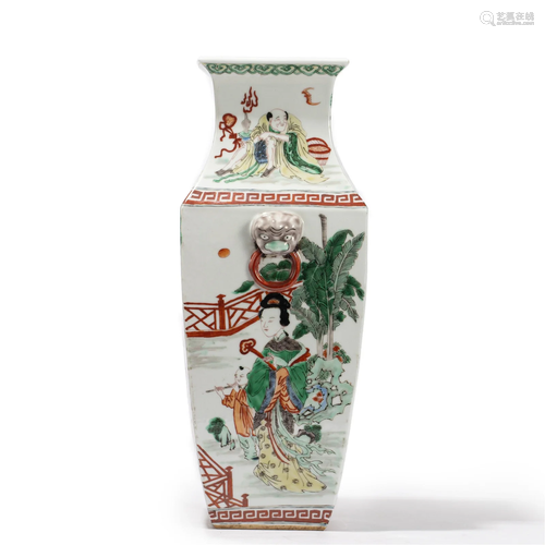 A CHINESE FAMILLE VERTE LONG ELIZA VASE