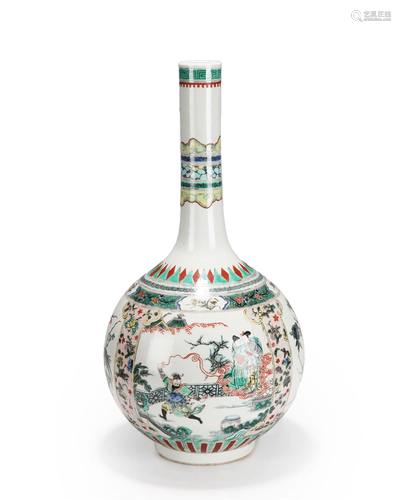 A CHINESE FAMILLE VERTE FIGURAL STORY BOTTLE VASE