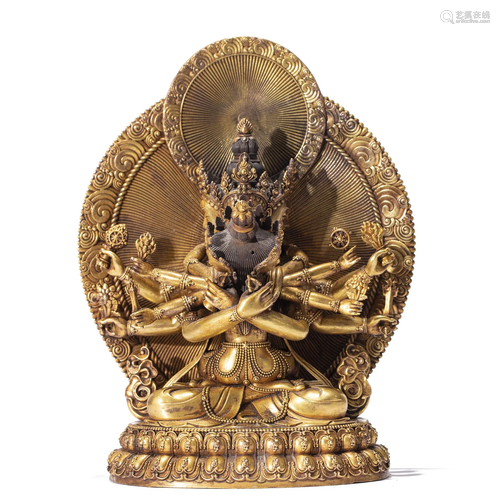 A TIBETAN BRONZE-GILT GUHYASAMAJA