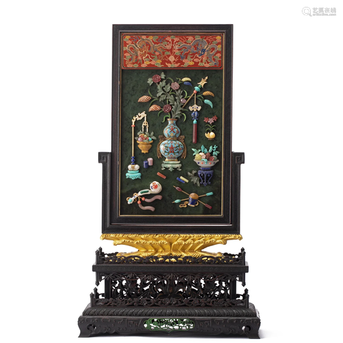 A HARD-STONES INLAID TABLE SCREEN