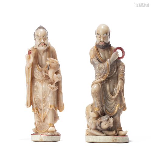 TWO CARVED SOAPSTONE ARHATS