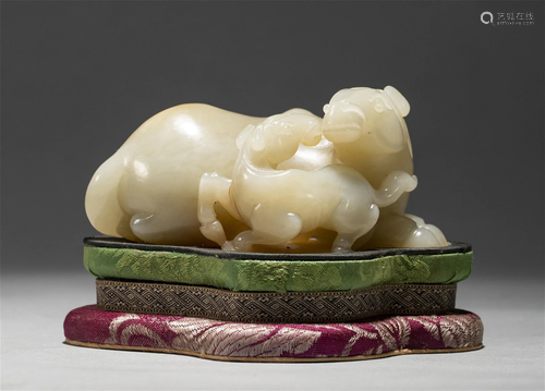 A CARVED JADE DOUBLE HORSES