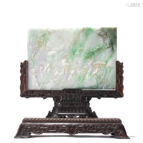 A CHINESE CARVED JADEITE TABLE SCREEN