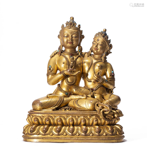 A BRONZE-GILT INDRA AND INDRANI