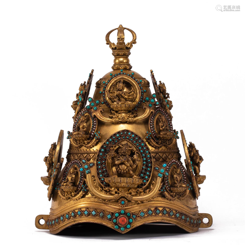 AN EXQUISITE AND EXTREMELY RARE TIBETAN HELMET