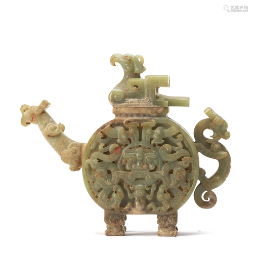 A CARVED JADE EWER