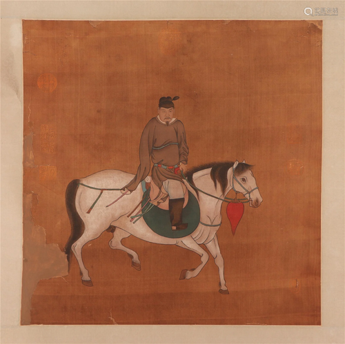 A CHINESE PAINTING OF MAN ON HORSE