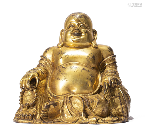 A BRONZE-GILT FIGURE OF BUDAI