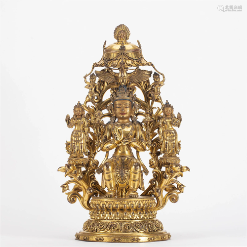 A TIBETAN BRONZE-GILT FIGURE OF MAITREYA