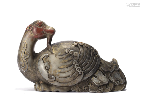 A CHINESE CARVED JADE GOOSE