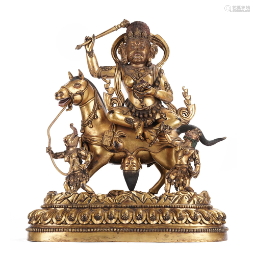 A TIBETAN BRONZE-GILT PALDEN LHAMO