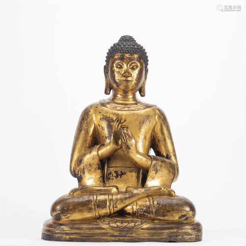 A TIBETAN BRONZE GILT FIGURE OF MAITREYA