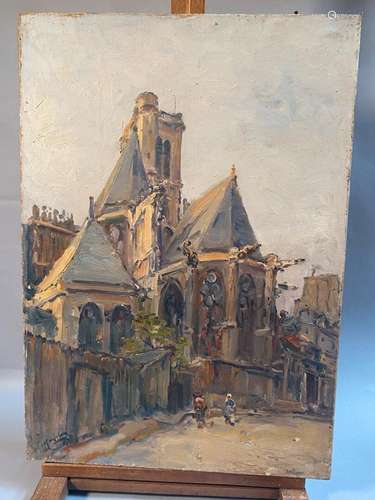 MADELAIN Gustave (1867-1944)<br />
"Sortie d'église à D...