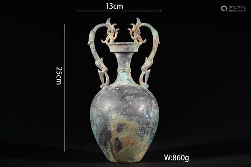 Bronze Twin-Dragon-Eared Vase