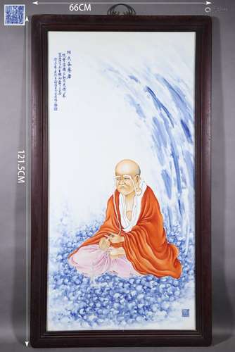 Wang Bu, Iron-Red Glaze Arhat Porcelain Plaque