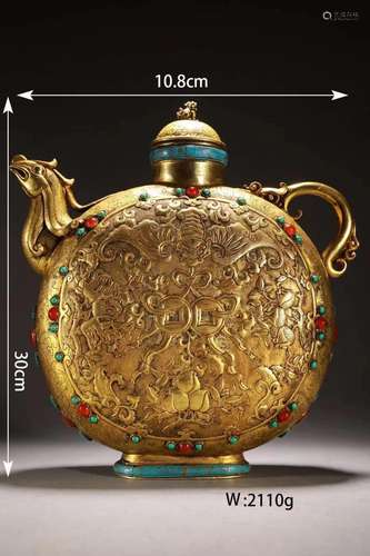 Gilding Bronze Fortune&Longevity Sanduo Pot