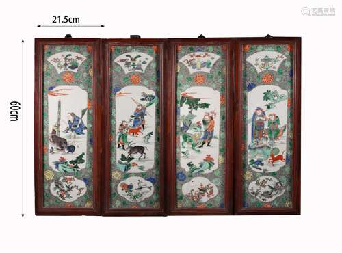 Set of Four Wucai Glaze Figure Story Hanging Panels