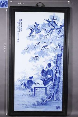 Wang Bu, Blue and White Figure Porcelain Hanging Plaque