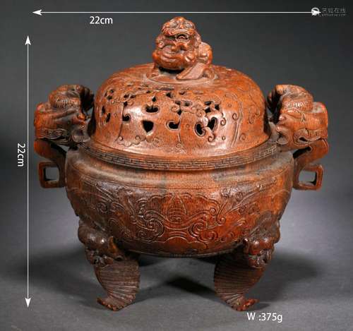 Carved Bamboo Censer with Cover